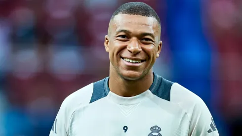 Kylian Mbappe from Real Madrid while training session before UEFA Super Cup 2024 at National Stadium on August 13, 2024 in Warsaw, Poland. 
