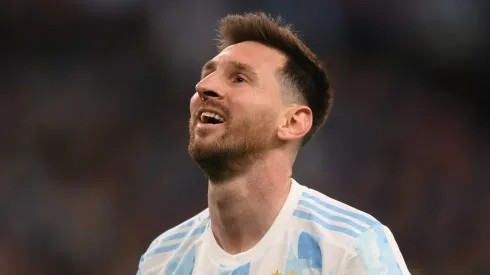 Lionel Messi of Argentina looks frustrated during the Finalissima 2022 Final between Italy and Argentina at Wembley Stadium on June 01, 2022 in London, England.
