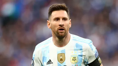 Lionel Messi of Argentina looks on during the 2022 Finalissima match between Italy and Argentina at Wembley Stadium on June 01, 2022 in London, England.
