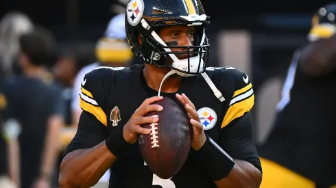 Russell Wilson #3 of the Pittsburgh Steelers warms up before the preseason game against the Houston Texans at Acrisure Stadium on August 9, 2024 in Pittsburgh, Pennsylvania.