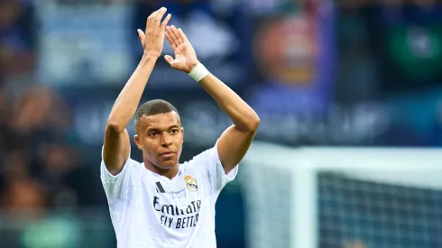Kylian Mbappe of Real Madrid thanks the fans after the UEFA Super Cup 2024
