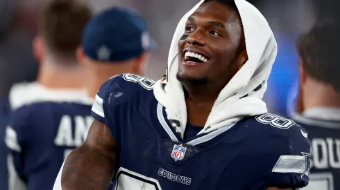 CeeDee Lamb #88 of the Dallas Cowboys celebrates after defeating the New York Giants in the game at MetLife Stadium on September 26, 2022 in East Rutherford, New Jersey.