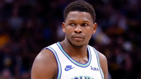 Anthony Edwards #5 of the Minnesota Timberwolves looks on during the second quarter against the Denver Nuggets