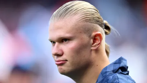 rling Haaland of Manchester City looks on prior to the Premier League match between Manchester City FC and Ipswich Town FC at Etihad Stadium on August 24, 2024 in Manchester, England.