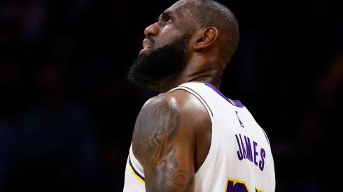 LeBron James #23 of the Los Angeles Lakers during game four of the Western Conference First Round Playoffs at Crypto.com Arena on April 27, 2024 in Los Angeles, California.
