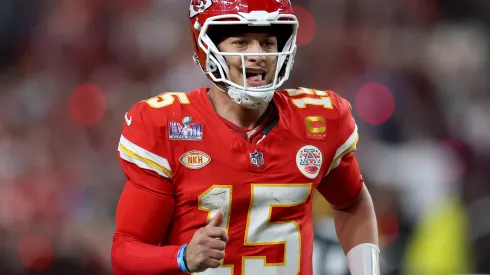 Patrick Mahomes #15 of the Kansas City Chiefs reacts after throwing a pass for a touchdown in the third quarter against the San Francisco 49ers during Super Bowl LVIII at Allegiant Stadium on February 11, 2024 in Las Vegas, Nevada.