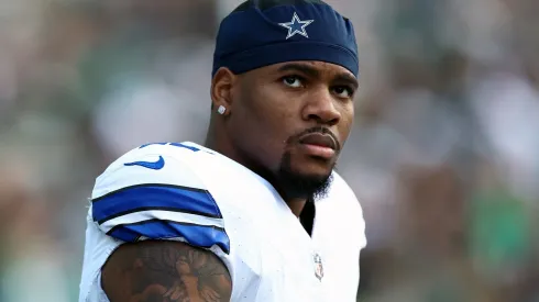 Micah Parsons #11 of the Dallas Cowboys looks on against the Philadelphia Eagles at Lincoln Financial Field on November 05, 2023 in Philadelphia, Pennsylvania.
