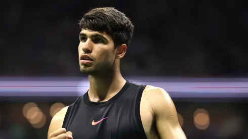 Carlos Alcaraz during his first round match at the 2024 US Open 
