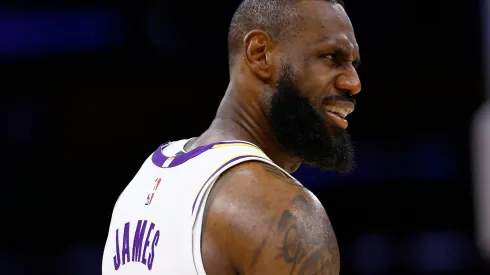 LeBron James #23 of the Los Angeles Lakers during game four of the Western Conference First Round Playoffs at Crypto.com Arena on April 27, 2024 in Los Angeles, California.