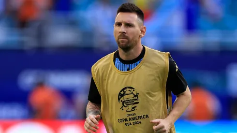 Lionel Messi of Argentina warms up prior to the CONMEBOL Copa America 2024 Final match between Argentina and Colombia