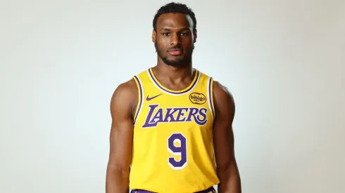 Bronny James #9 of the Los Angeles Lakers poses for a portrait during the 2024 NBA Rookie Photo Shoot