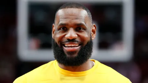 LeBron James #6 of the Los Angeles Lakers warms up before the game against the Portland Trail Blazers at Moda Center on February 09, 2022 in Portland, Oregon.
