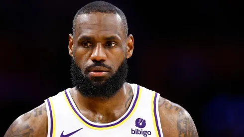 LeBron James #23 of the Los Angeles Lakers during game four of the Western Conference First Round Playoffs
