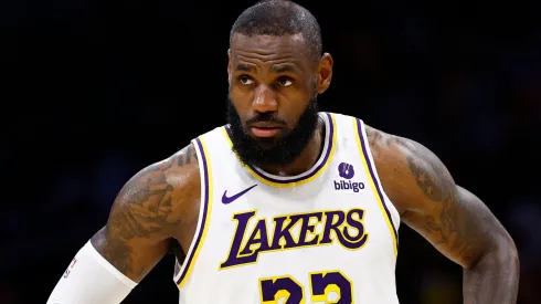 LeBron James #23 of the Los Angeles Lakers during game four of the Western Conference First Round Playoffs at Crypto.com Arena on April 27, 2024 in Los Angeles, California.