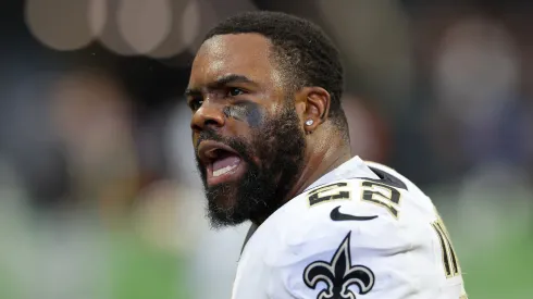 Mark Ingram II #22 of the New Orleans Saints reacts during the game against the Atlanta Falcons at Mercedes-Benz Stadium on September 11, 2022 in Atlanta, Georgia. 
