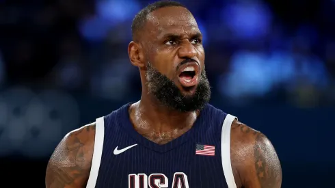 LeBron James #6 of Team United States reacts during the Men's Gold Medal game between Team France and Team United States on day fifteen of the Olympic Games Paris 2024.
