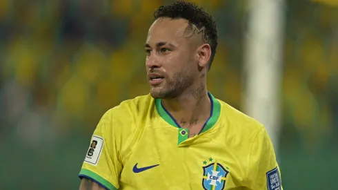 Neymar Jr. of Brazil looks on during a FIFA World Cup 2026 Qualifier match between Brazil and Venezuela at Arena Pantanal on October 12, 2023 in Cuiaba, Brazil.