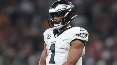 Jalen Hurts #1 of the Philadelphia Eagles looks on during the fourth quarter against the Green Bay Packers at Arena Corinthians on September 06, 2024 in Sao Paulo, Brazil.
