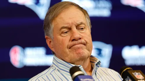 New England Patriots head coach Bill Belichick speaks during a press conference after a game against the New York Jets at Gillette Stadium on January 07, 2024 in Foxborough, Massachusetts.
