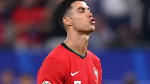 Cristiano Ronaldo of Portugal reacts before taking a penalty in the shoot out during the UEFA EURO 2024 quarter-final match between Portugal and France at Volksparkstadion on July 05, 2024 in Hamburg, Germany. 
