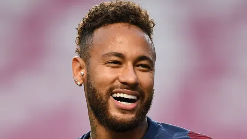 Neymar of Paris Saint-Germain reacts during a training session ahead of their UEFA Champions League Final match in 2020
