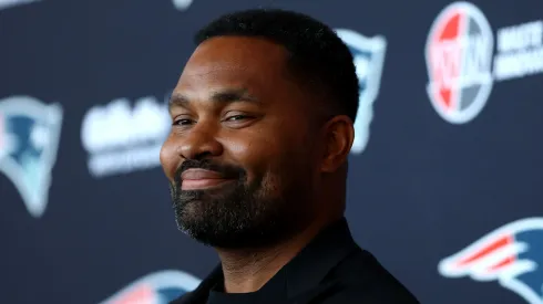 FOXBOROUGH, MASSACHUSETTS – JANUARY 17: Newly appointed head coach Jerod Mayo of the New England Patriots speaks to the media during a press conference at Gillette Stadium Foxborough, Massachusetts. 
