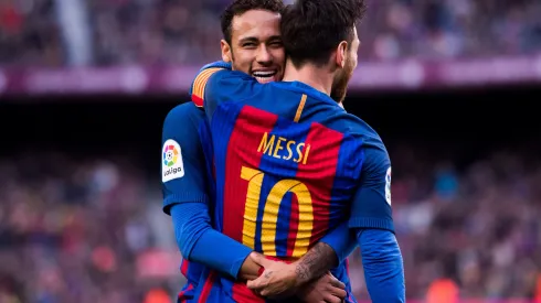 BARCELONA, SPAIN – FEBRUARY 04: Lionel Messi (R) of FC Barcelona celebrates with his teammate Neymar Santos Jr after scoring his team's second goal during the La Liga match between FC Barcelona and Athletic Club at Camp Nou stadium on February 4, 2017 in Barcelona, Spain. (Photo by Alex Caparros/Getty Images)