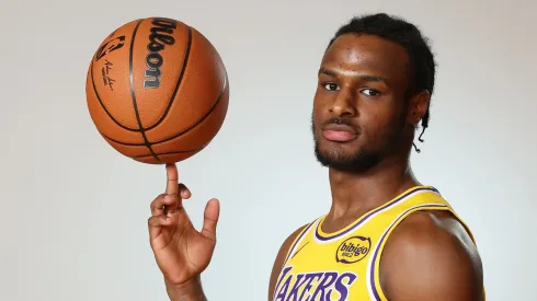 Bronny James #9 of the Los Angeles Lakers poses for a portrait during the 2024 NBA Rookie Photo Shoot
