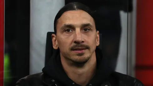 Zlatan Ibrahimovic of AC Milan looks on during the UEFA Champions League quarterfinal first leg match between AC Milan and SSC Napoli 
