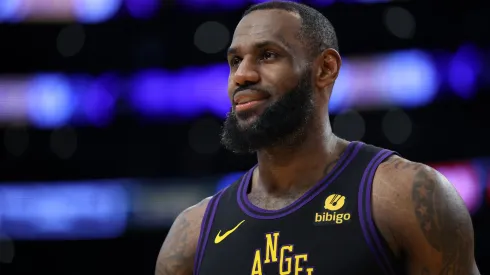 LeBron James #23 of the Los Angeles Lakers looks on during the second half of a game against the Toronto Raptors
