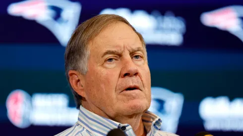 Former New England Patriots head coach Bill Belichick speaks during a press conference after a game against the New York Jets at Gillette Stadium on January 07, 2024 in Foxborough, Massachusetts.
