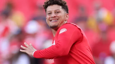 Quarterback Patrick Mahomes #15 of the Kansas City Chiefs throws a pass during warmups before playing the Baltimore Ravens at GEHA Field at Arrowhead Stadium on September 05, 2024 in Kansas City, Missouri.
