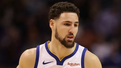 Klay Thompson #11 of the Golden State Warriors during the first half of the NBA game against the Phoenix Suns
