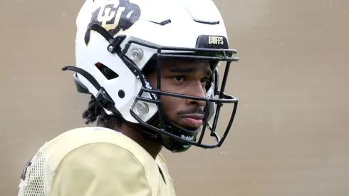 Quarterback Shedeur Sanders #2 of the Colorado Buffaloes warms-up prior to their spring game at Folsom Field on April 27, 2024 in Boulder, Colorado.
