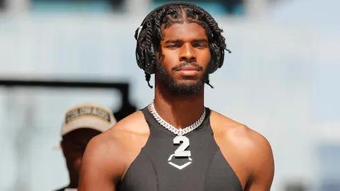 Colorado Buffaloes quarterback Shedeur Sanders (2) before the NCAA, College League, USA football game between University of Colorado and Arizona State University at Mountain America Stadium in Tempe, Arizona
