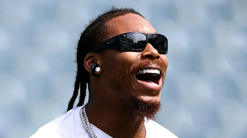 Justin Jefferson #18 of the Minnesota Vikings reacts before a game against the Philadelphia Eagles at Lincoln Financial Field on August 24, 2024 in Philadelphia, Pennsylvania. 
