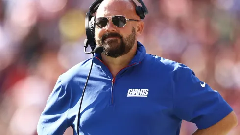 Head coach Brian Daboll of the New York Giants looks on during the fourth quarter of a game against the Washington Commanders at Northwest Stadium on September 15, 2024 in Landover, Maryland.
