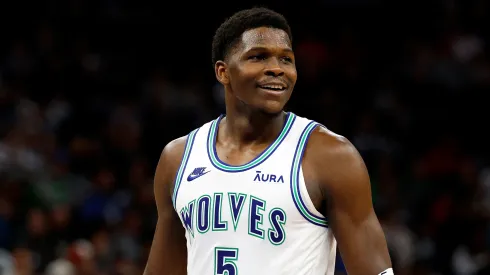 Anthony Edwards #5 of the Minnesota Timberwolves looks on against the New Orleans Pelicans
