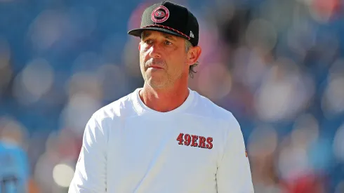 Head Coach Kyle Shanahan of the San Francisco 49ers before the game against the Tennessee Titans at Nissan Stadium on August 10, 2024 in Nashville, Tennessee.
