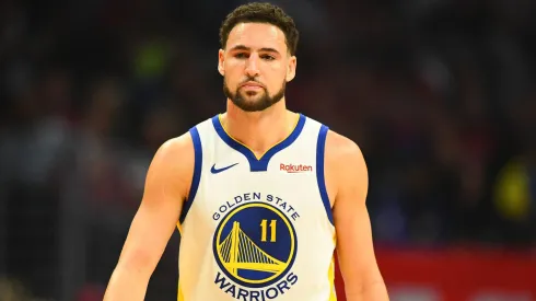 Golden State Warriors Guard Klay Thompson (11) looks on during game four between the Golden State Warriors and the Los Angeles Clippers
