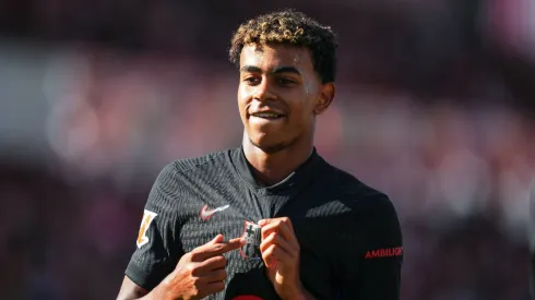 Lamine Yamal of FC Barcelona celebrates the 0-1 during the La Liga EA Sports match between Girona FC and FC Barcelona played at Montilivi Stadium on September 15, 2024 in Girona, Spain.