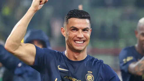Cristiano Ronaldo of Al Nassr celebrates after winning the Saudi Pro League match between Al-Taawoun and Al-Nassr at King Abdullah Sport City Stadium on December 30, 2023 in Buraydah, Saudi Arabia.