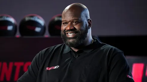 Shaquille O'Neal is interviewed during the PointsBet Built Differently Media Event at Cargo Hall on August 28, 2022 in Sydney, Australia.