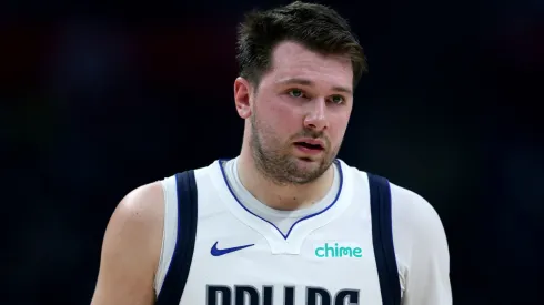 Luka Doncic #77 of the Dallas Mavericks reacts during a 96-93 Mavericks win in game two of the Western Conference First Round Playoffs
