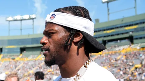 Lamar Jackson #8 of the Baltimore Ravens after a preseason game at Lambeau Field on August 24, 2024 in Green Bay, Wisconsin.
