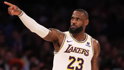 LeBron James #23 of the Los Angeles Lakers in action against the New York Knicks