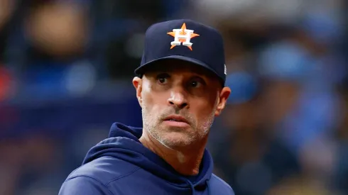 Manager Joe Espada #19 of the Houston Astros looks on during the seventh inning against the Tampa Bay Rays at Tropicana Field on August 14, 2024 in St Petersburg, Florida. 
