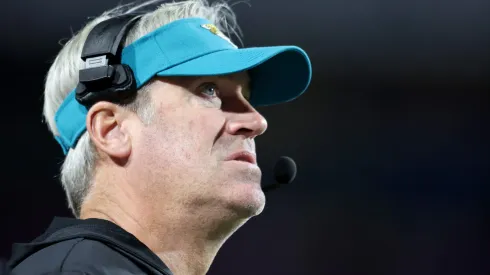 Head coach Doug Pederson of the Jacksonville Jaguars looks on during the third quarter against the Buffalo Bills at Highmark Stadium on September 23, 2024 in Orchard Park, New York.
