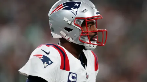 Jacoby Brissett #7 of the New England Patriots in action during the game against the New York Jets at MetLife Stadium on September 19, 2024 in East Rutherford, New Jersey.
