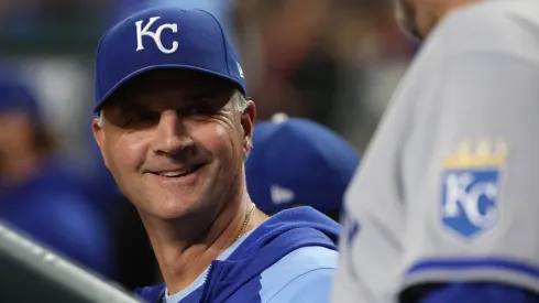 Manager Matt Quatraro of the Kansas City Royals looks on while playing the Detroit Tigers Comerica Park.
